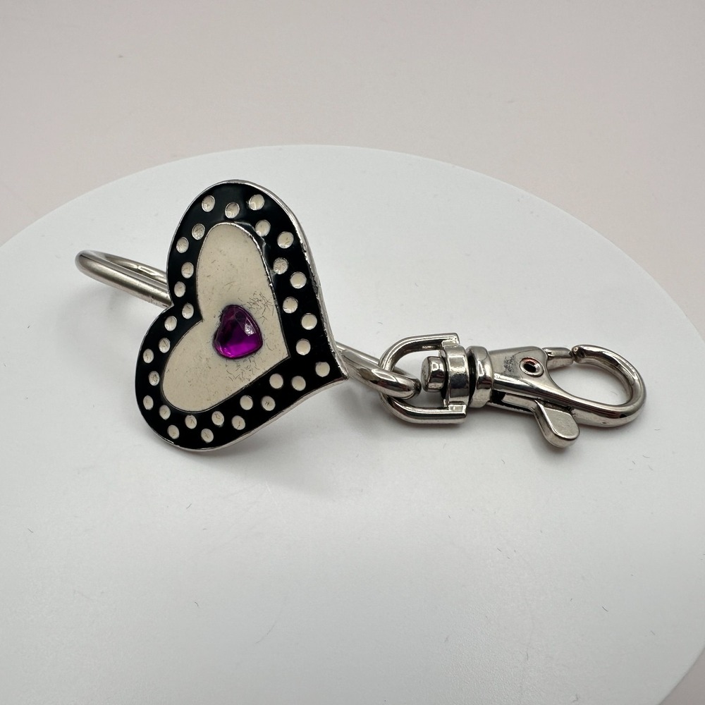 Vintage 90s Alexx Heart Key Purse Charm Polka Dot Enamel Keychain Purple Jewelry